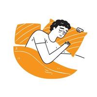 junger Mann schläft mit orangefarbenem Kissen vektor