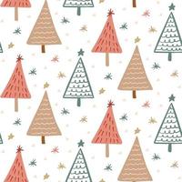 söt boho vintersäsong barnsligt sömlöst mönster med minimalistisk handritad julgran doodle. vackert nyår barn naiv bakgrundsdesign, textiltryck vektor