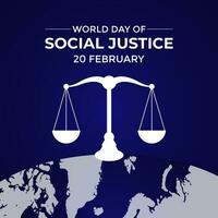 värld dag av social rättvisa berömd varje år av 20:e februari. advokatens skalor och Rättslig service band. baner, affisch, kort, bakgrund design. vektor