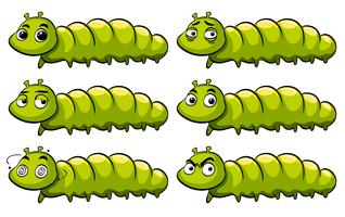 Grön larv med olika känslor vektor