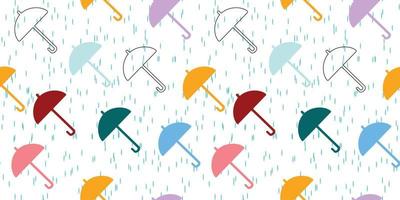 sömlöst mönster med paraply och regn. färgglada paraplyer i regnet. bakgrund med ljusa paraplyer. för textil, papper, förpackningar och tapeter. vektor mönster.