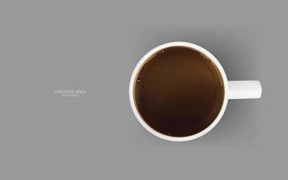 Draufsicht einer Tasse Kaffee auf grauem Hintergrund. Vektor. vektor