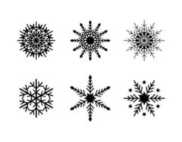 uppsättning enkel snöflinga av svarta linjer. festlig dekoration för nyår och jul vektor