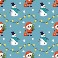 nahtloses Weihnachtsmuster mit Schneemännern, Weihnachtsmann, Schneeflocken und Girlande. heller Druck für Neujahr und Winterurlaub, Geschenkpapier, Textilien und Designs. vektor