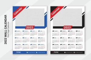 eine Seite 2022 Wandkalender Vorlagendesign vektor