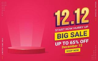 Vektor von 12.12 Big Sale Shopping Day Banner mit leerer Produktpodiumszene