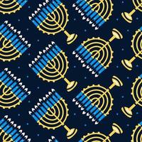 glatt hanukkah -mönster med menorah, traditionella ljus sömlösa. vektor