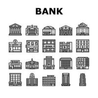 Bank Gebäude Geld Geschäft Symbole einstellen Vektor