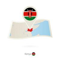 gefaltet Papier Karte von Kenia mit Flagge Stift von Kenia. vektor