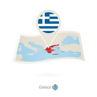 vikta papper Karta av grekland med flagga stift av grekland. vektor