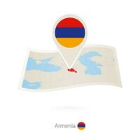 vikta papper Karta av armenia med flagga stift av armenien. vektor