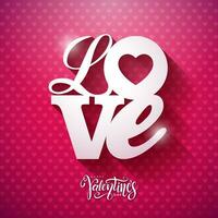 Lycklig valentines dag design med kärlek typografi brev på rosa mönster bakgrund. vektor bröllop och romantisk valentine tema illustration för flygblad, hälsning kort, baner, Semester affisch eller fest