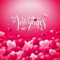 glücklich Valentinsgrüße Tag Design mit rot Herz auf glänzend violett Hintergrund. Vektor Hochzeit und Liebe Thema Illustration zum Urlaub Gruß Karte, Party Einladung oder Promo Banner.