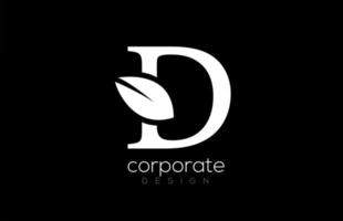 svartvitt d bokstav alfabet blad logotyp ikon design för företag och företag vektor