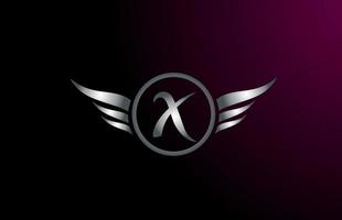 silbergraue Flügel x Buchstabenalphabet-Logo-Design mit metallischem Symbol für Geschäftsunternehmen vektor