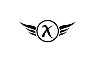 svartvitt x vinge vingar alfabetet brev logotyp ikon med cirkel för företagets design och verksamhet vektor