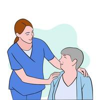 sjuksköterska tar vård av lidande senior patient. vektor
