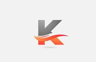 orange graues k Alphabet Buchstaben-Logo-Symbol für Unternehmen und Unternehmen mit Swoosh-Design vektor