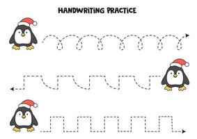 Linien mit süßem Pinguin nachzeichnen. Schreiberfahrung. vektor