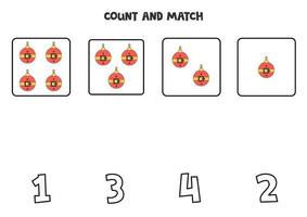 Zählspiel mit Weihnachtskugeln. Mathe-Arbeitsblatt. vektor