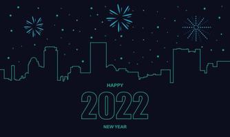 Frohes neues Jahr mit Stadtlandschaft und Feuerwerksvektor vektor