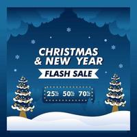 Weihnachten und Neujahr Mega Sale Banner mit blauer Hintergrundschablone vektor