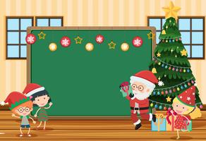 Tafel im Klassenzimmer mit Weihnachtsmann und Kindern vektor
