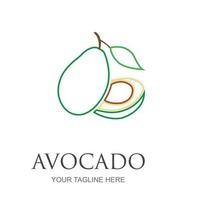 Avocado-Frucht-Logo-Vorlage. Avocadohälfte mit Blattvektordesign. Logo für gesunde Lebensmittel vektor