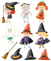 Halloween set med barn i kostymer vektor