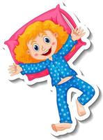 Aufklebervorlage mit einem Mädchen trägt Pyjama-Cartoon-Figur isoliert vektor