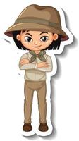 flicka i safari outfit tecknad karaktär klistermärke vektor