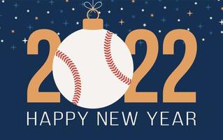 2022 Frohes neues Jahr Baseball-Vektor-Illustration. flache Sport-Grußkarte 2022 mit einem Baseballball auf dem Farbhintergrund. Vektor-Illustration. vektor