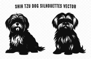 einstellen von shih tzu Hund Silhouetten schwarz Vektor kostenlos