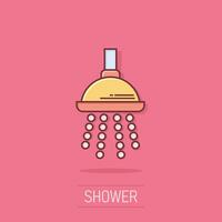 Dusche Zeichen Symbol im Comic Stil. Badezimmer Wasser Gerät Vektor Karikatur Illustration auf isoliert Hintergrund. waschen Geschäft Konzept Spritzen Wirkung.