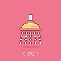 dusch tecken ikon i komisk stil. badrum vatten enhet vektor tecknad serie illustration på isolerat bakgrund. tvätta företag begrepp stänk effekt.