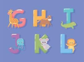 tecknade djur engelska alfabetet vektor