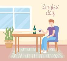 Singles Tag, Typ trinkt Wein vektor