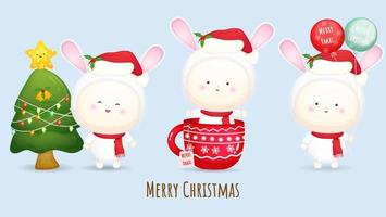 süßes Baby mit Weihnachtsmütze für frohe Weihnachten Illustration mit verschiedenen Posen Premium-Vektor vektor