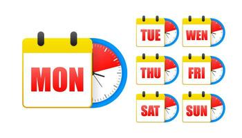 kalender webb knappar - dagar av de vecka. de dagar av vecka märken. uppsättning av varje dag av en vecka kalender. vektor