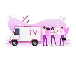 platt illustration med TV buss människor. vektor illustration design.
