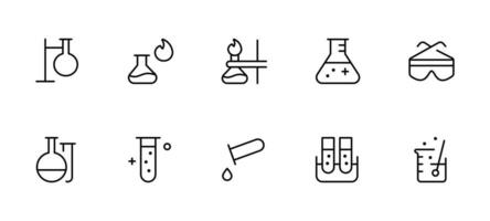 Labor Symbol, Chemie, chemisch, Formel, medizinisch Analyse, Experiment Vektor einstellen Design mit editierbar Schlaganfall. Linie, solide, eben Linie, dünn Stil und geeignet zum Netz Buchseite, Handy, Mobiltelefon Anwendung, ui, ux Design.