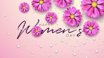 8 Mars. Lycklig kvinnors dag blommig illustration. internationell kvinnor dag vektor design med vår blomma och typografi brev på ljus rosa bakgrund. kvinna eller mor dag tema mall för flygblad