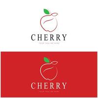 färsk körsbär frukt logotyp med minimalistisk blad linje konst stil. för frukt affär, körsbär odla, kaka, företag, vektor