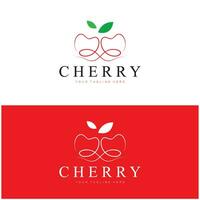 frisch Kirsche Obst Logo mit minimalistisch Blatt Linie Kunst Stil. zum Obst Geschäft, Kirsche Bauernhof, Kuchen, Geschäft, vektor