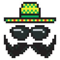 Pixel Kunst Schnurrbart und Sonnenbrille Sombrero Hut vektor