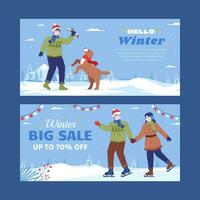 vinter- försäljning produkt baner, Lycklig vinter- bakgrund vektor