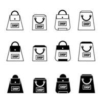 Einkaufen Tasche Symbol Illustration Sammlung. schwarz und Weiß Design Symbol zum Geschäft. Lager Vektor. vektor