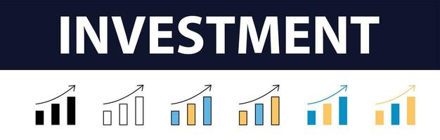 Investition Farbe füllen Symbol Satz. Investition, profitieren, Anlage, Investor, Portfolio, Dividende, Hauptstadt, Risiko, Inflation Symbole Vektor, Symbol, Analyse, Anlage, Bindung, Wirtschaft, Ausbildung, Symbol, Analyse, Anlage, vektor