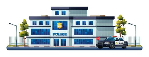 polis station byggnad med patrullera bil. polis avdelning kontor. vektor illustration