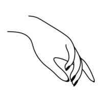 weiblich Hand Linie Kunst Geste. sanft berühren linear Symbol. nonverbal Sprache. einfach Vektor minimalistisch Illustration. Grafik Element isoliert auf Weiß Hintergrund. elegant Palme von Hand. Frau Arm.